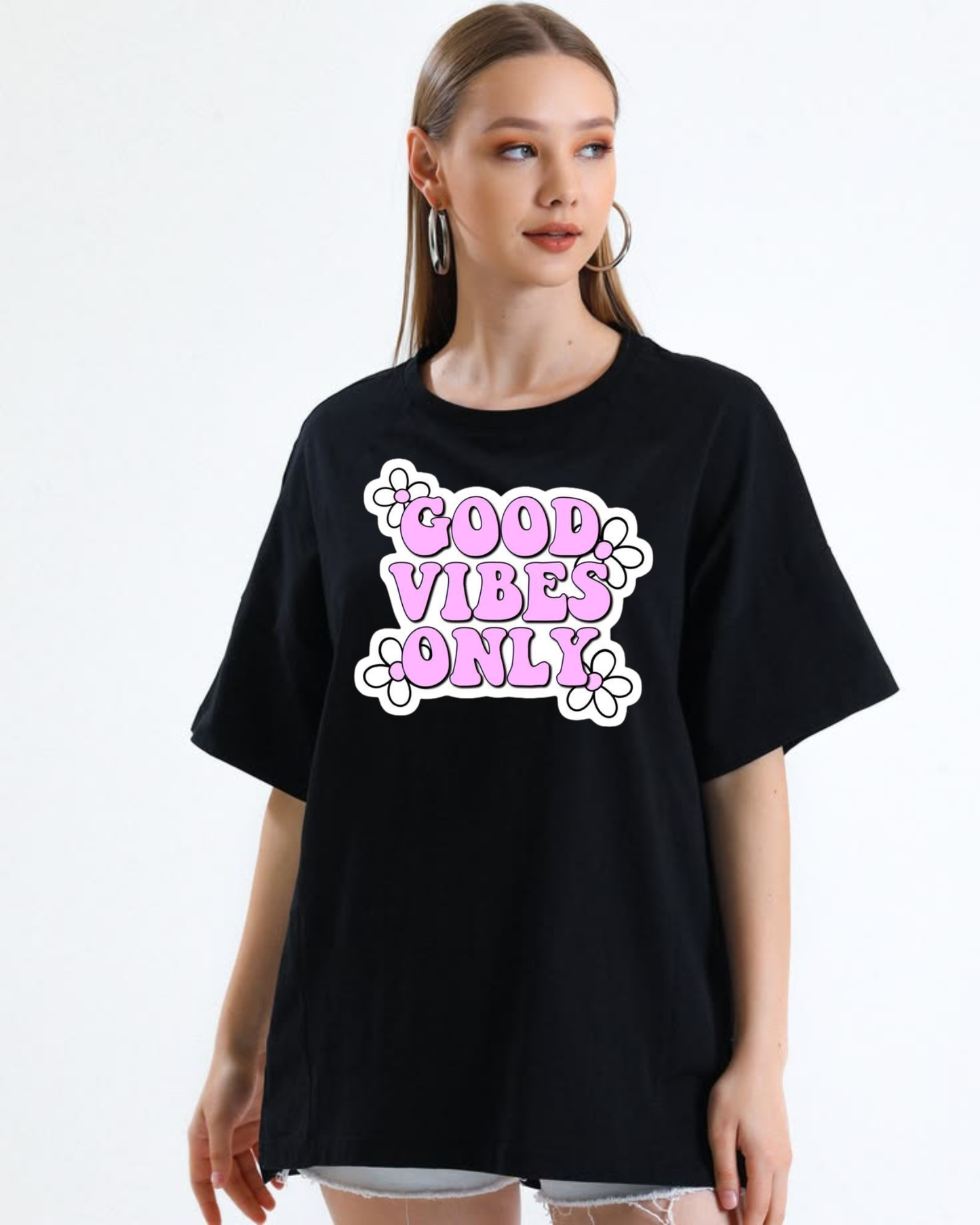 Good Vibes Only" Retro Daisy Oversized T-Shirt – 240 GSM Heavyweight Premium Cotton