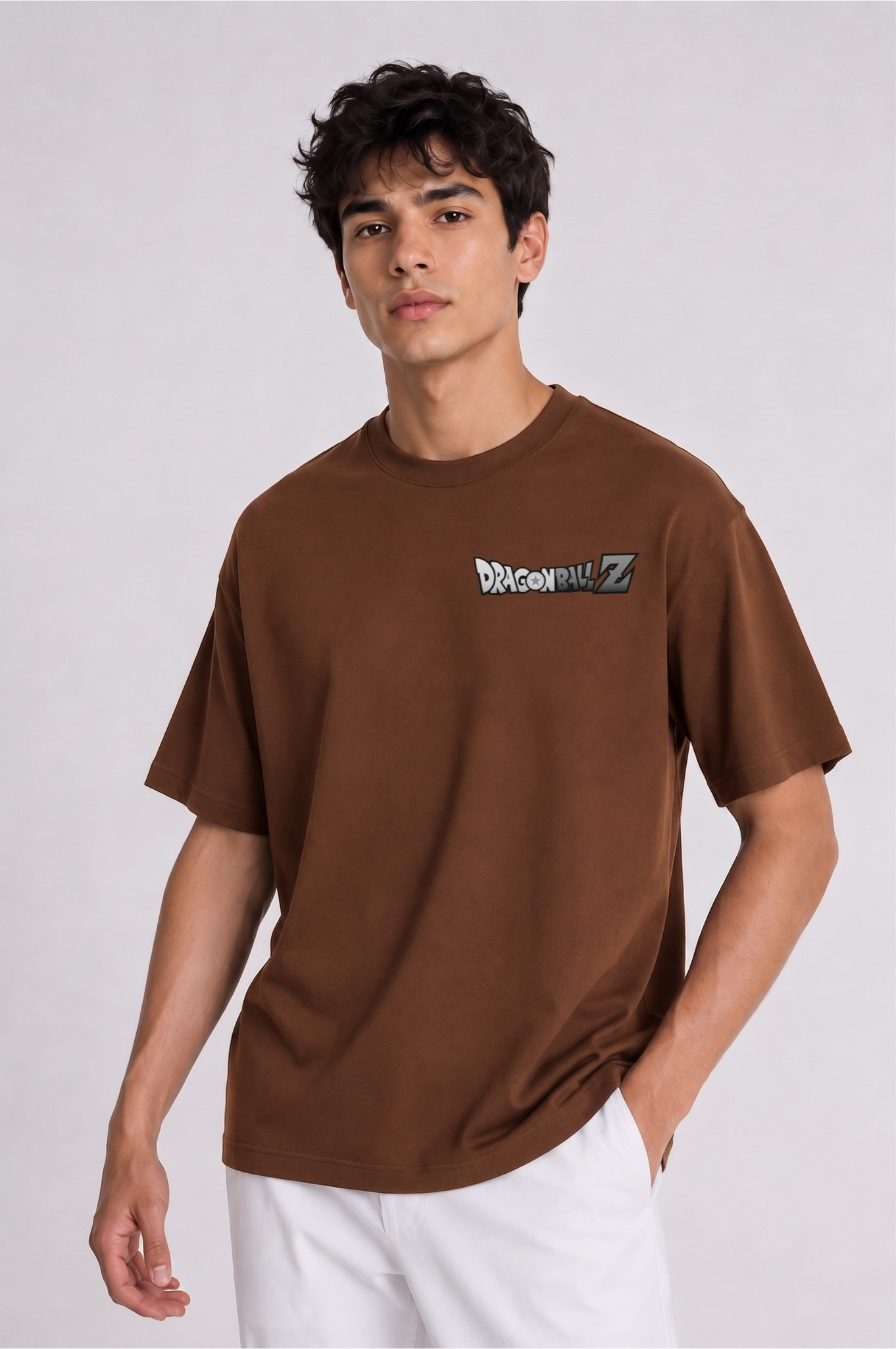 Dragon Ball Z Oversized Brown T-Shirt for Men | 240 GSM Premium Cotton | Anime Back Print | Drop Shoulder Oversized Fit