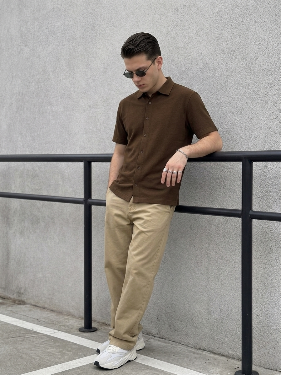 Premium Box Fit Shirt – 240 GSM French Terry Cotton (Brown)