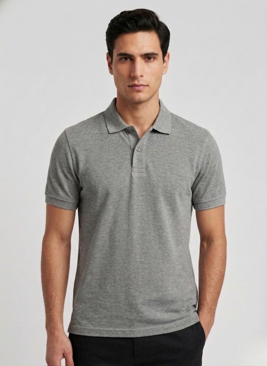 Premium Grey Polo T-Shirt | 220 GSM | 100% Cotton | No Color Fading