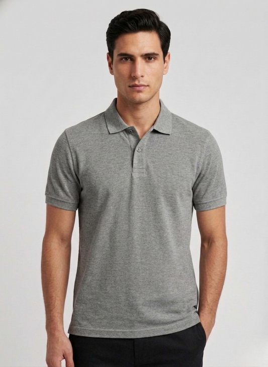 Premium Grey Polo T-Shirt | 220 GSM | 100% Cotton | No Color Fading