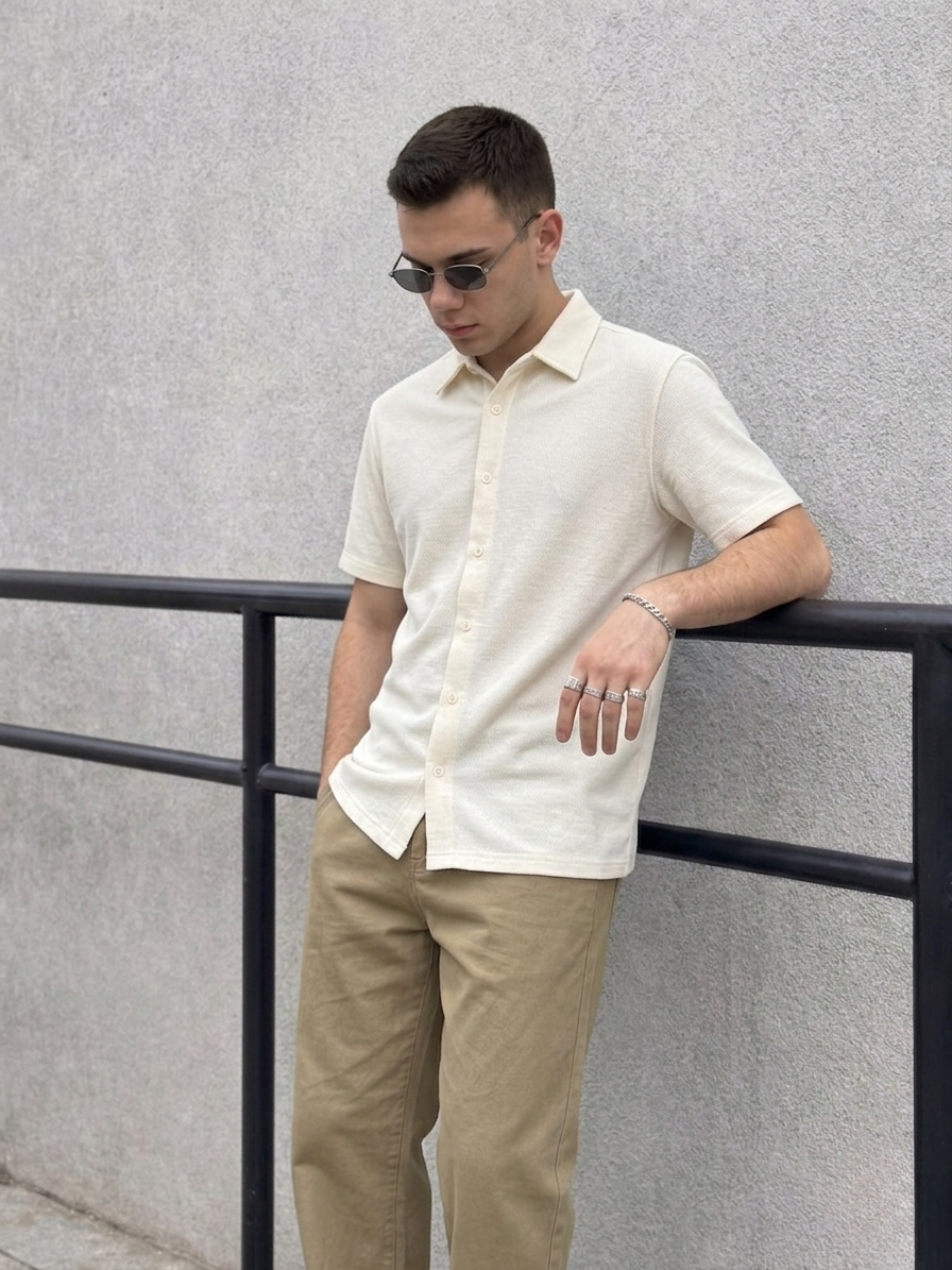 Premium Box Fit Shirt – 240 GSM French Terry Cotton (Off White)