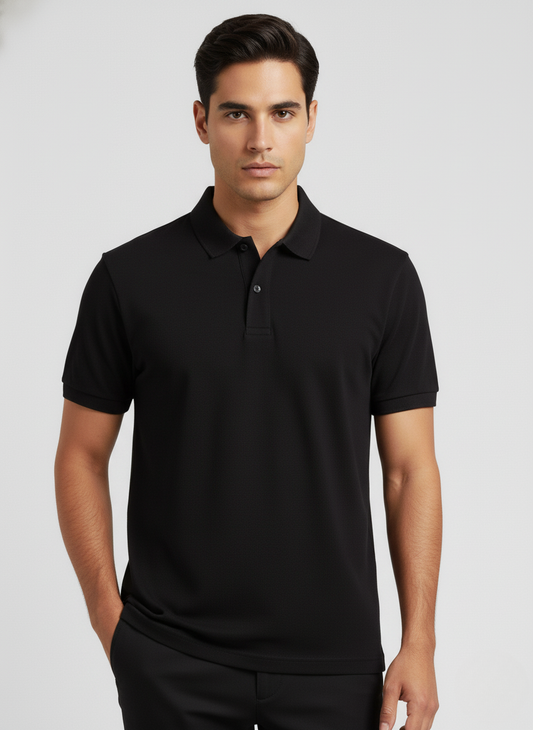 Clothing Millions Premium Black Polo T-Shirt | 220 GSM | 100% Cotton | No Color Fading
