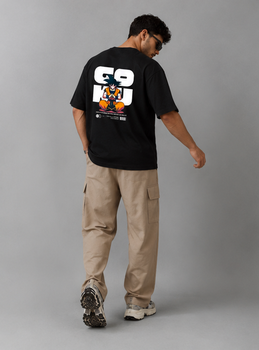 Goku Anime Oversized T-Shirt for Men | 240 GSM Premium Cotton | Black Heavyweight Graphic Tee