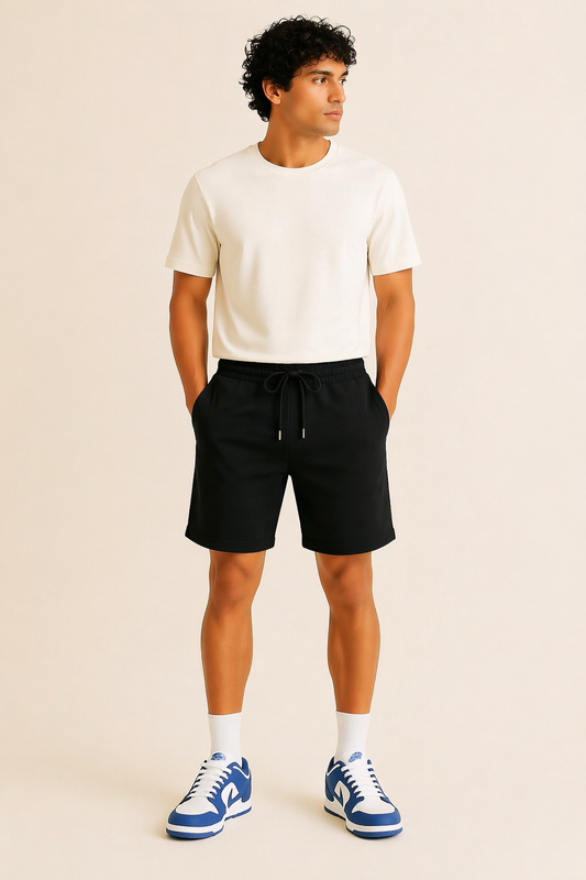 Men’s Solid Black Premium Shorts – Comfortable Cotton Blend | Elastic Waist Casual & Gym Wear