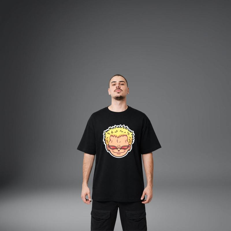Black Oversized Graphic T-Shirt – Premium 240 GSM Cotton | Anime Face Print Design