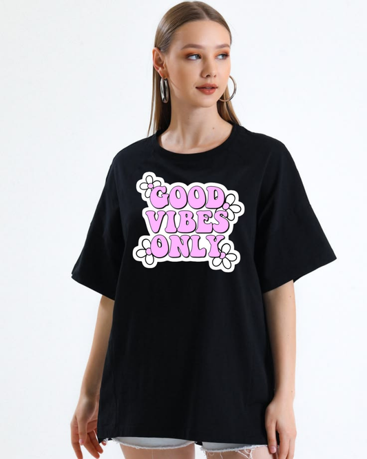Good Vibes Only" Retro Daisy Oversized T-Shirt – 240 GSM Heavyweight Premium Cotton
