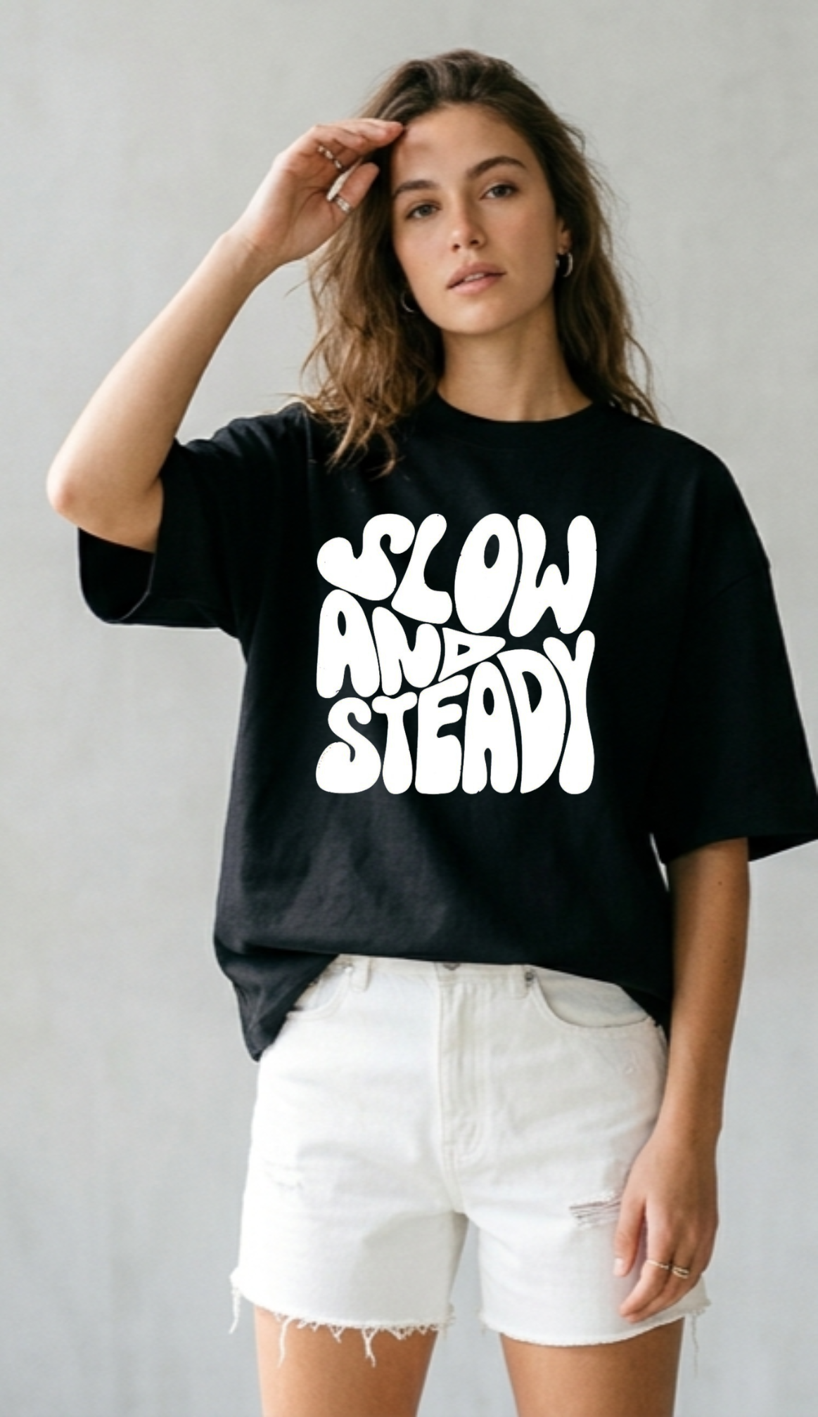 Slow and Steady" Retro Aesthetic Oversized T-Shirt – 240 GSM Heavyweight Premium Cotton