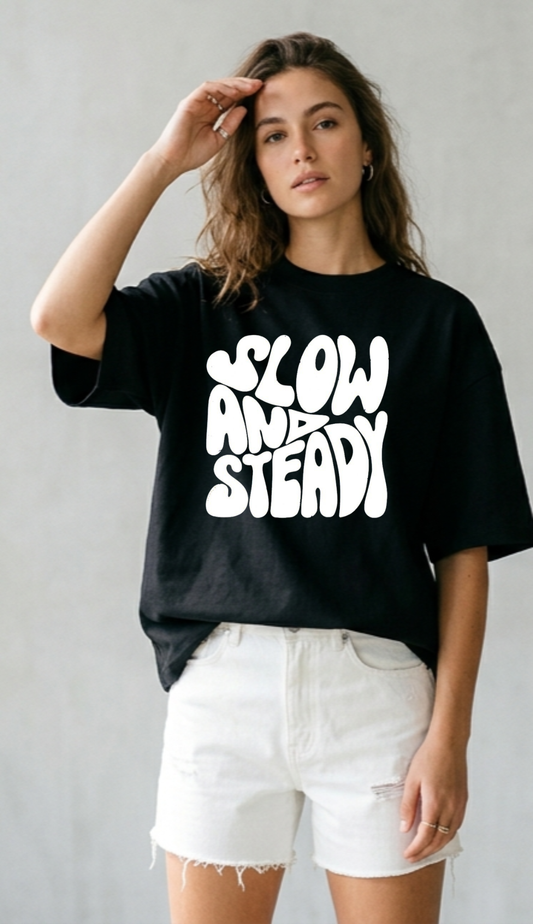 Slow and Steady" Retro Aesthetic Oversized T-Shirt – 240 GSM Heavyweight Premium Cotton