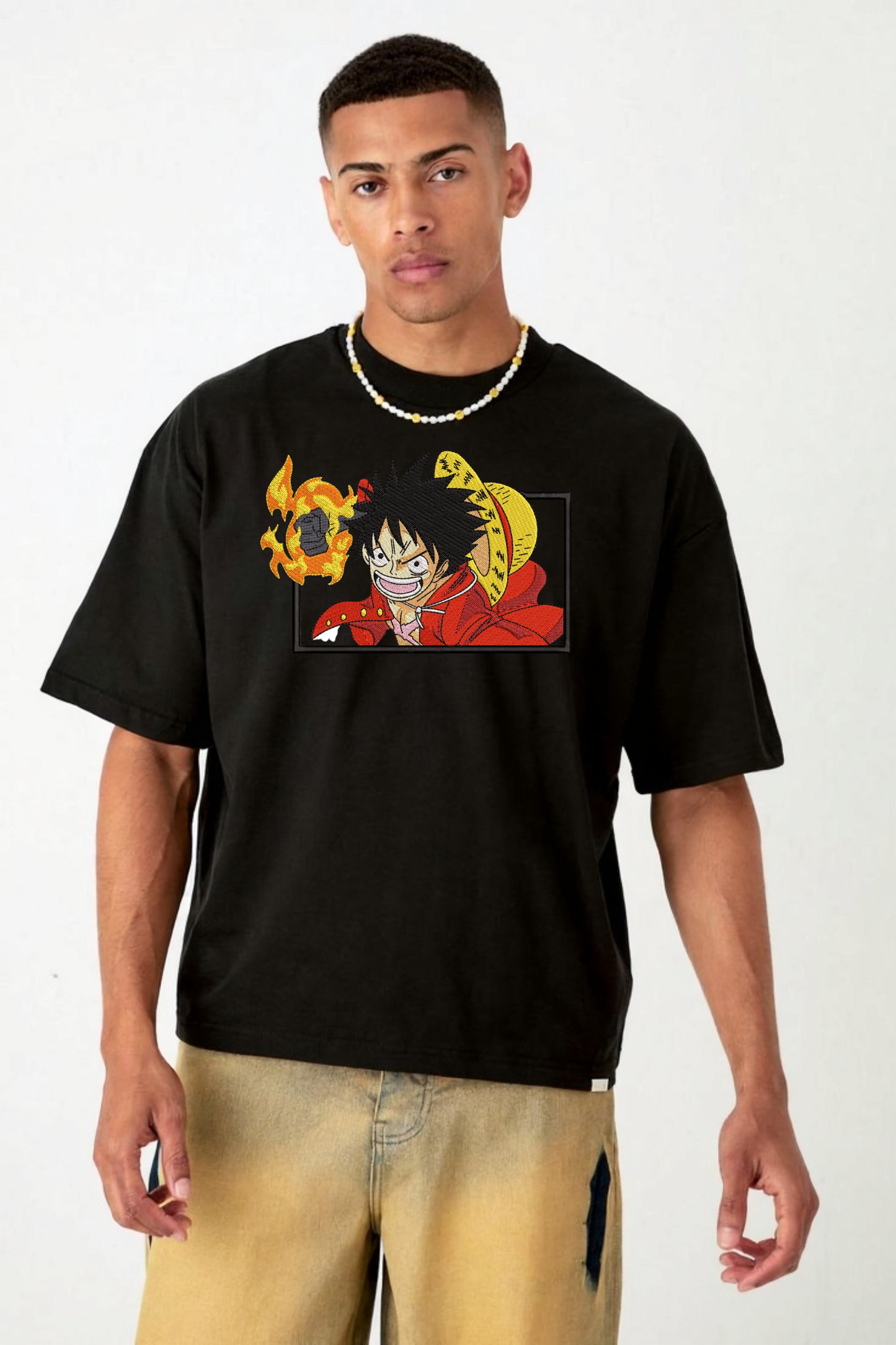 Monkey D. Luffy "Red Hawk" Oversized Black T-Shirt – 240 GSM Heavyweight Cotton
