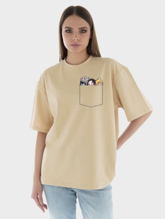 Demon Slayer "Pocket Trio" Oversized T-Shirt – 240 GSM Heavyweight Premium Cotton