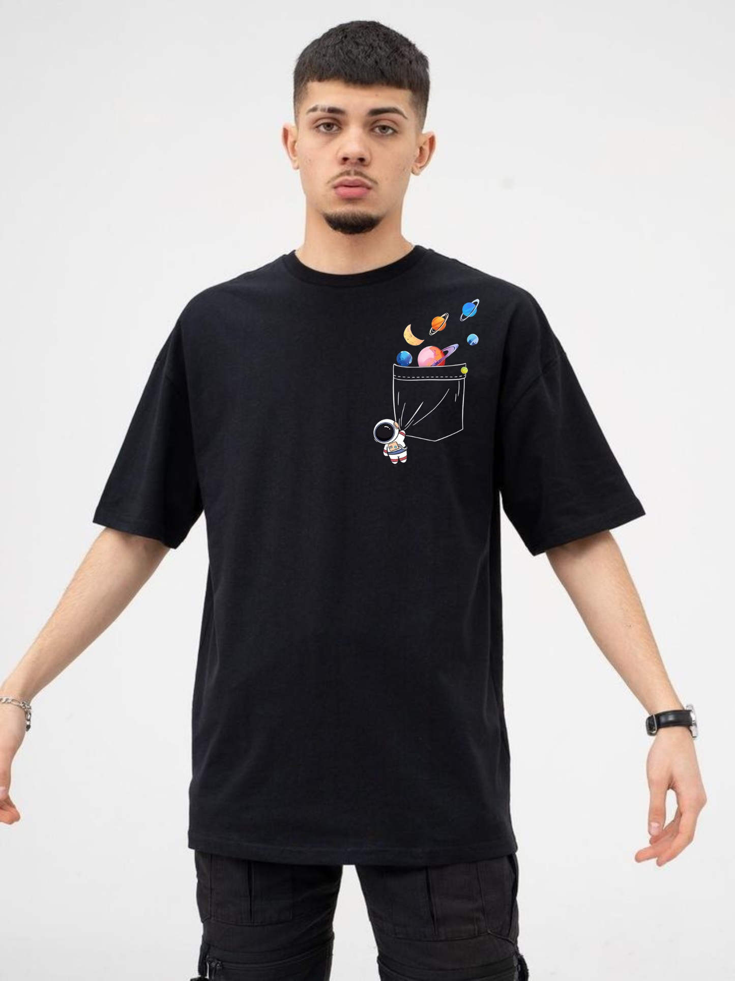 Space Pocket Astronaut Oversized T-Shirt – 240 GSM Heavyweight Premium Cotton