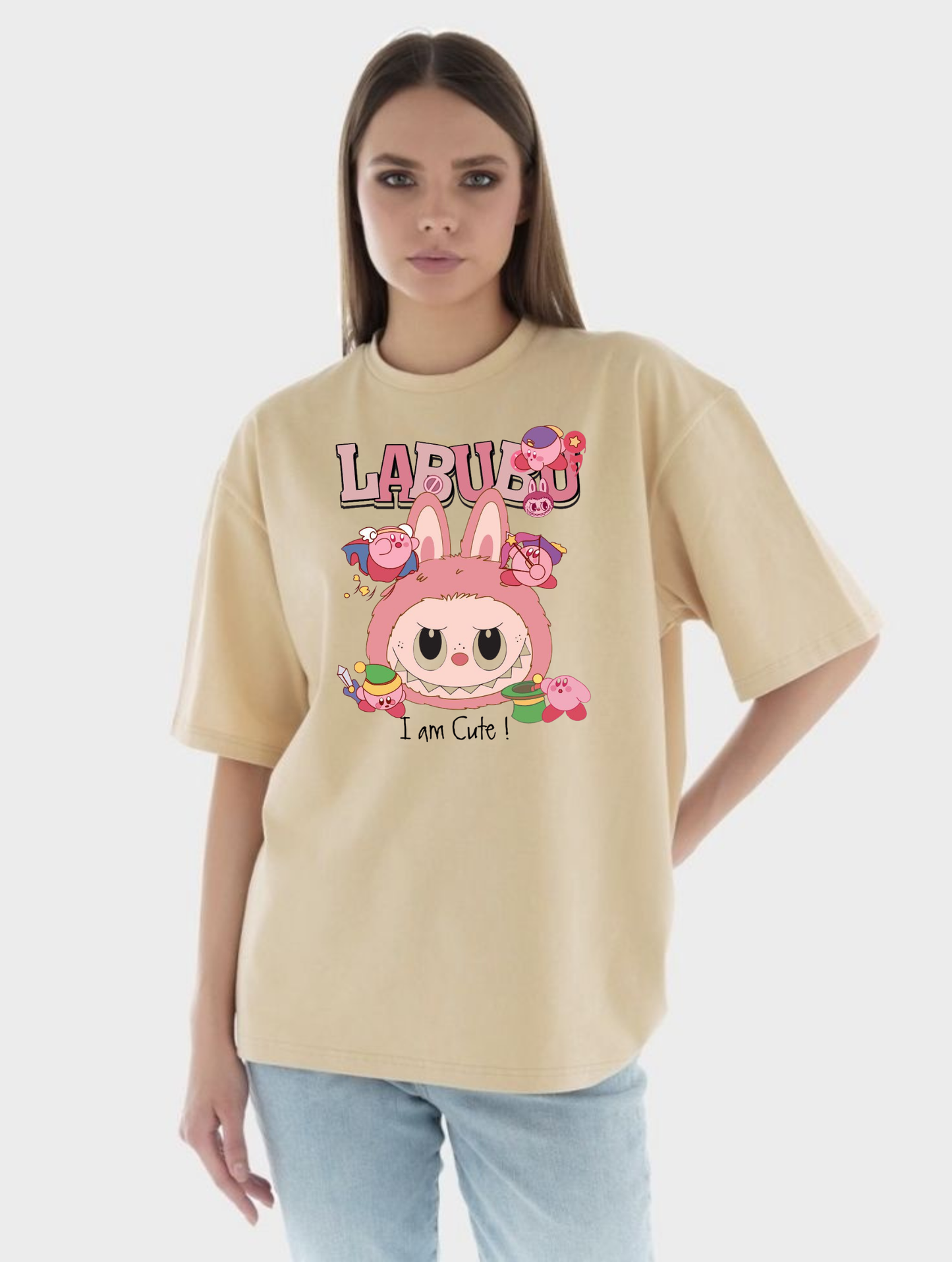 "Labubu x Kirby" Kawaii Oversized T-Shirt – 240 GSM Heavyweight Premium Cotton