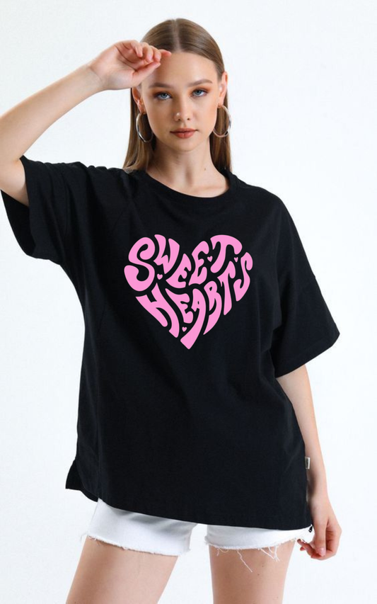 Sweet Hearts" Retro Heart Oversized T-Shirt – 240 GSM Heavyweight Premium Cotton