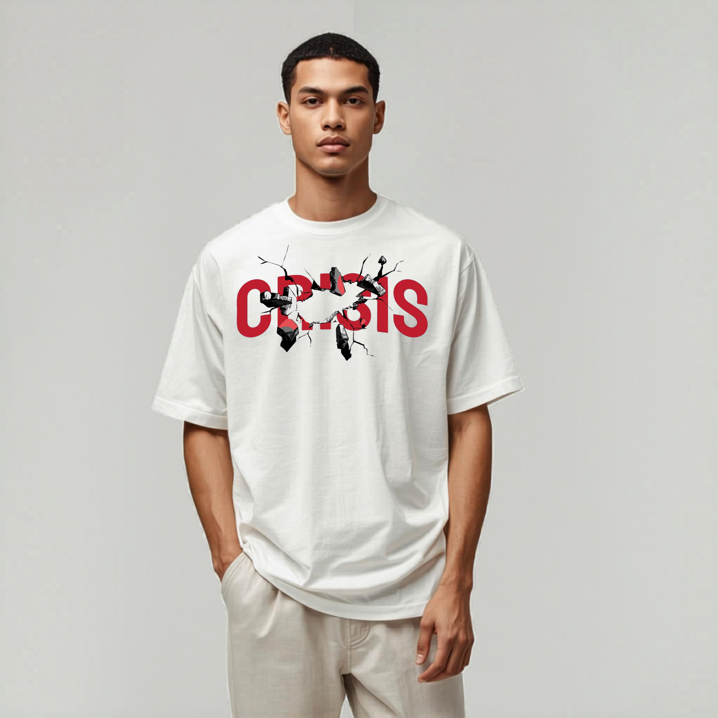 CRISIS" Shatter Graphic Oversized Tee – 240 GSM Heavyweight Cotton