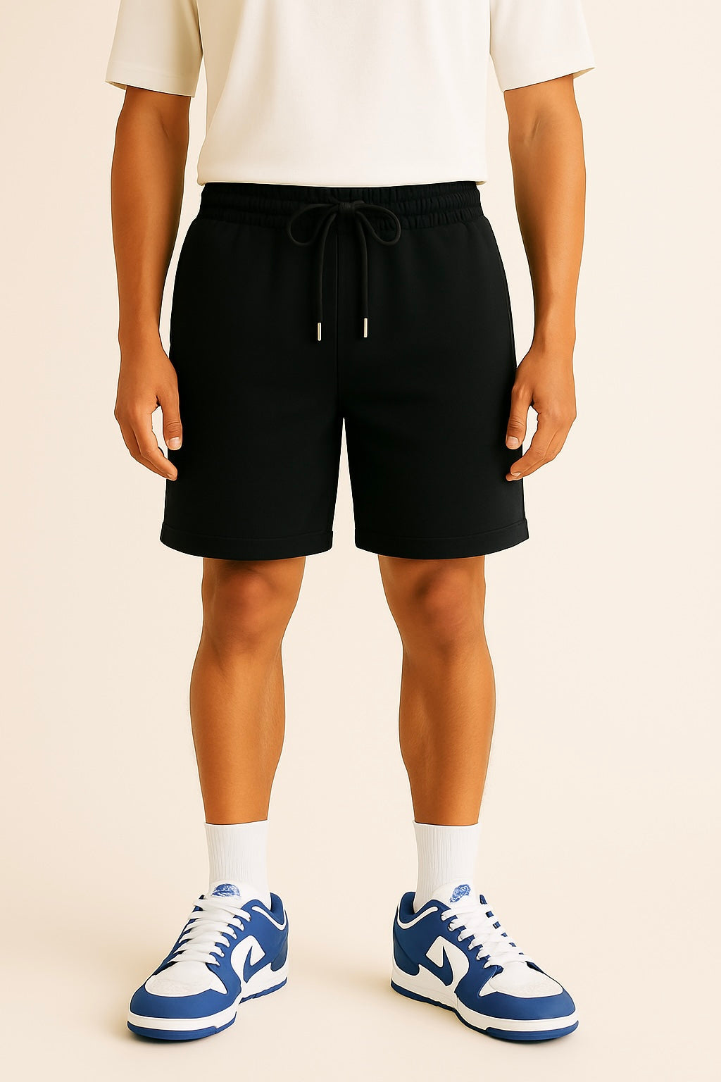 Men’s Solid Black Premium Shorts – Comfortable Cotton Blend | Elastic Waist Casual & Gym Wear