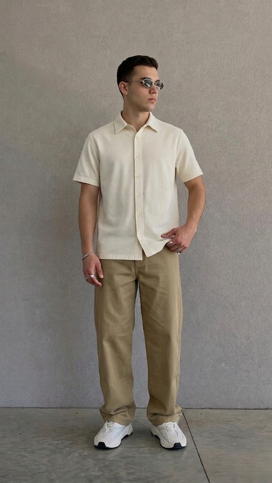 Premium Box Fit Shirt – 240 GSM French Terry Cotton (Off White)