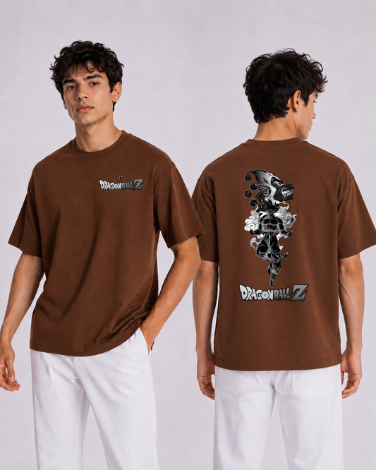 Dragon Ball Z Oversized Brown T-Shirt for Men | 240 GSM Premium Cotton | Anime Back Print | Drop Shoulder Oversized Fit