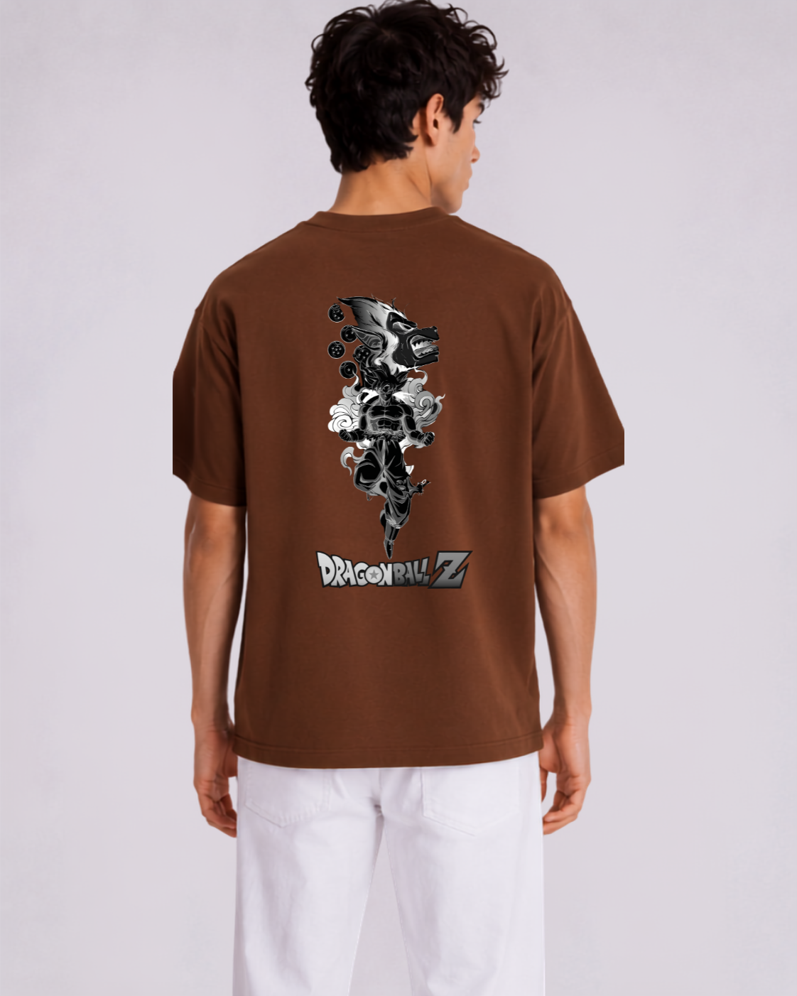Dragon Ball Z Oversized Brown T-Shirt for Men | 240 GSM Premium Cotton | Anime Back Print | Drop Shoulder Oversized Fit