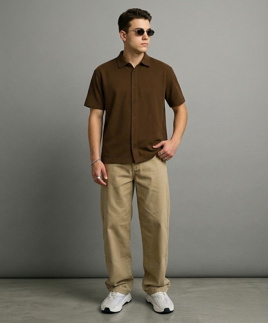 Premium Box Fit Shirt – 240 GSM French Terry Cotton (Brown)