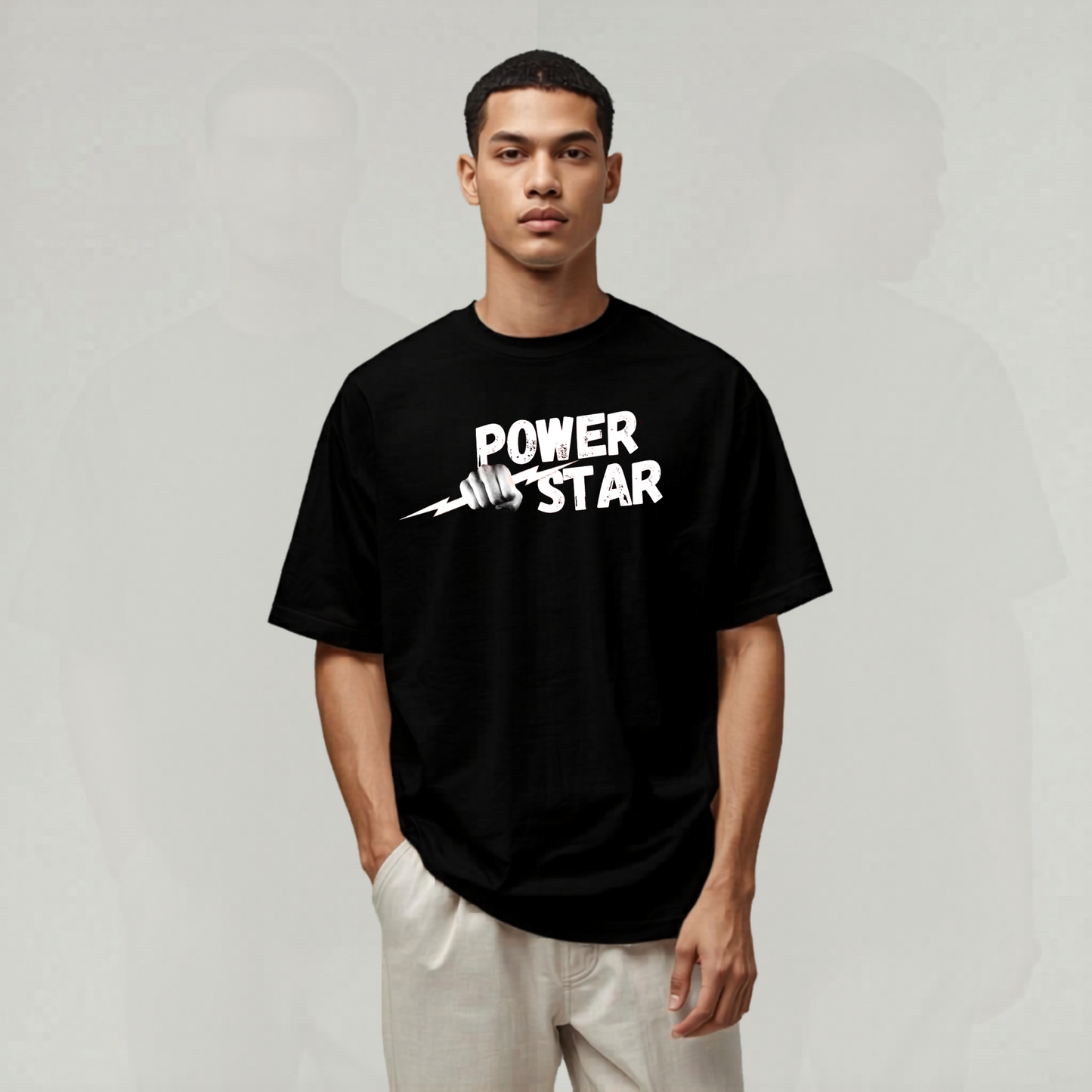 POWER STAR" Lightning Bolt Oversized Tee – 240 GSM Heavyweight Cotton