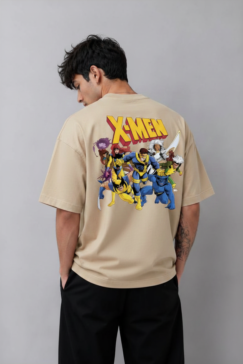 X-Men Oversized T-Shirt for Men | 240 GSM Premium Cotton | Beige Heavyweight Graphic Tee