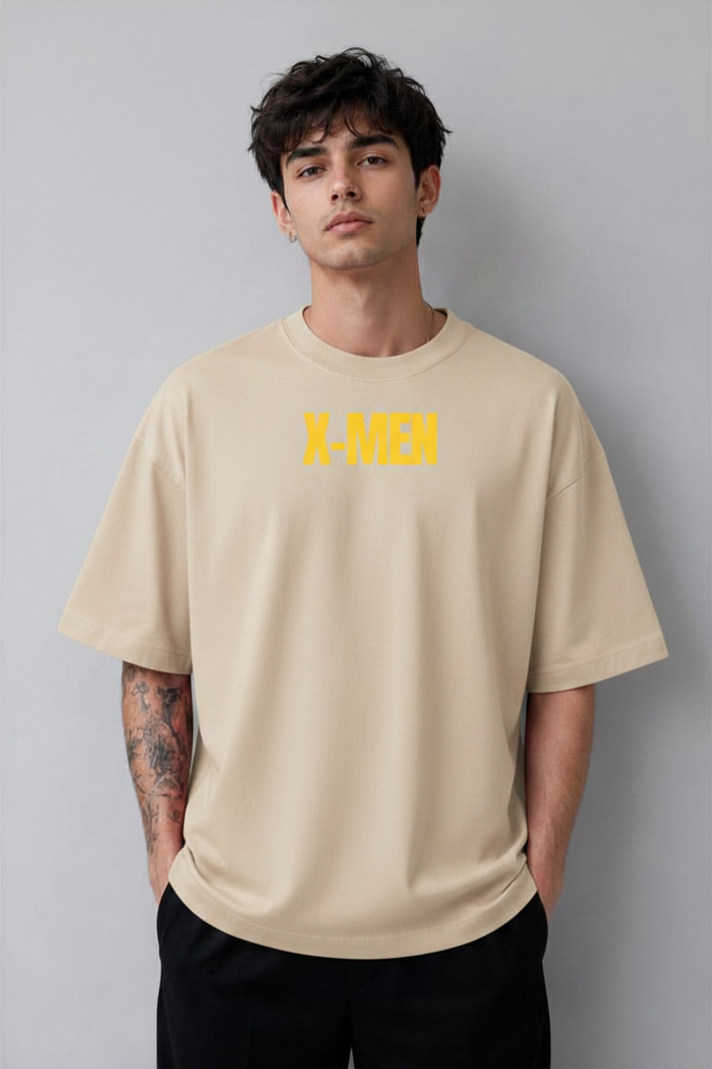 X-Men Oversized T-Shirt for Men | 240 GSM Premium Cotton | Beige Heavyweight Graphic Tee